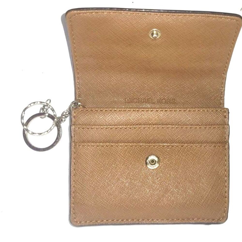 Michael Kors Brown Saffiano Key Card Holder Wallet Zip Key Ring
